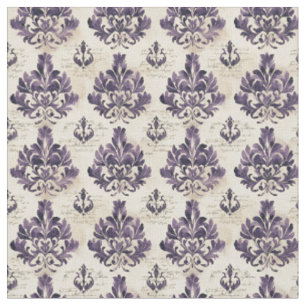Purple Damask on Handwritten Paper Fabric