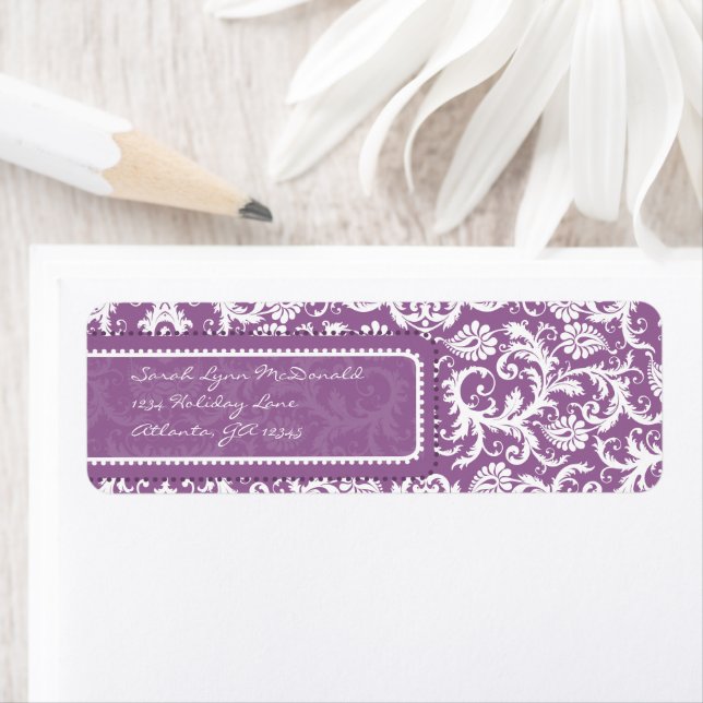 Purple Damask on Plum Return Address (Insitu)