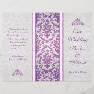 Purple damask on silver Wedding Program