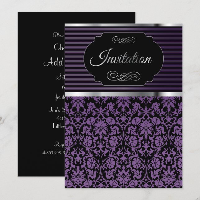 Purple Damask Party Celebration Invitation (Front/Back)