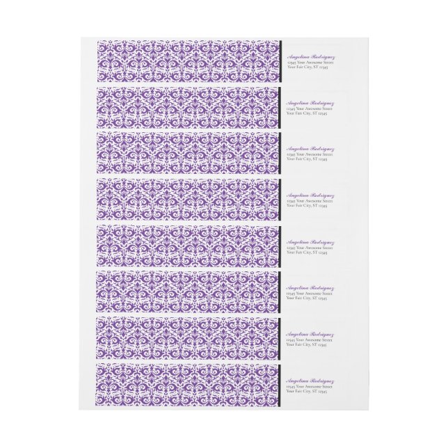 Purple Damask Pattern Graduation Wrap Around Label (Sheet)