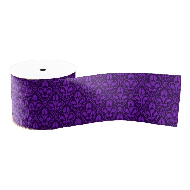 Purple Damask Pattern Ribbon Grosgrain Ribbon (Spool)