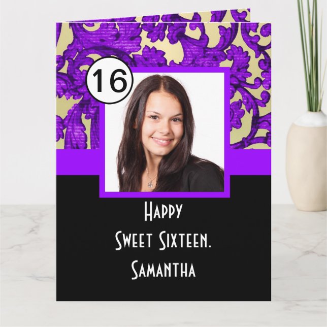 Purple damask photo template sweet sixteen (Front)