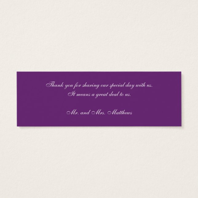 Purple Damask Photo Wedding Thank You Favour Tag (Back)