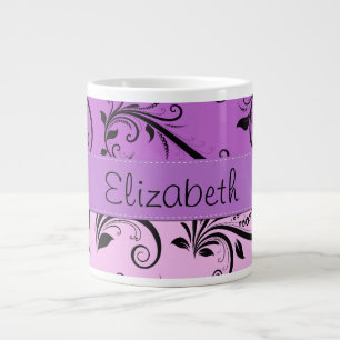 Purple Damask, Pink Damask, Your Name Large Coffee Mug