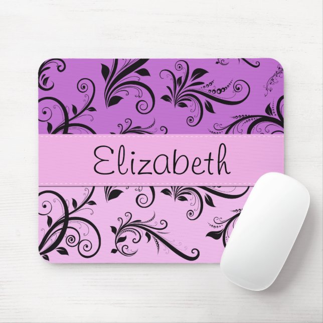 Purple Damask, Pink Damask, Your Name Mouse Mat (With Mouse)