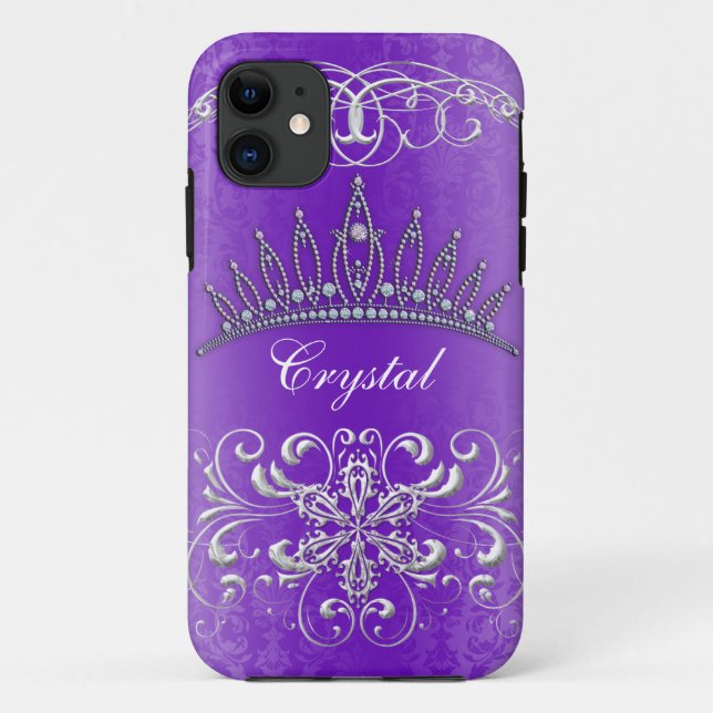 Purple Damask Princess Tiara Personalised Case (Back)
