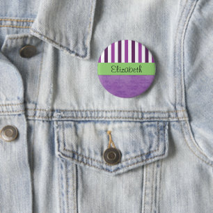 Purple Damask, Purple Stripes, Striped, Your Name 6 Cm Round Badge