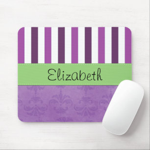 Purple Damask, Purple Stripes, Striped, Your Name Mouse Mat