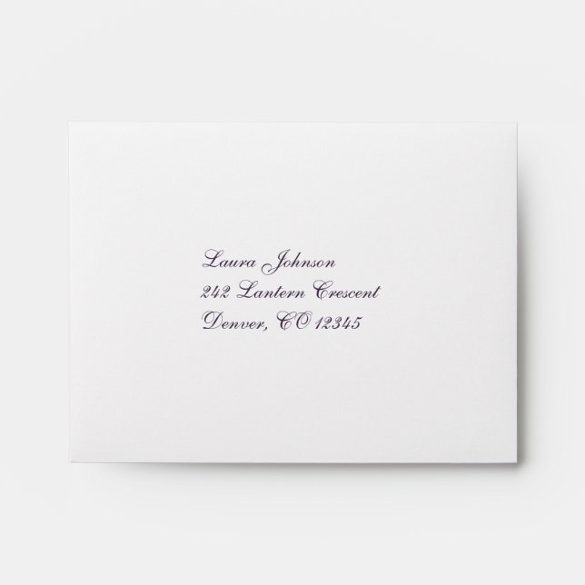 Purple Damask Return Address Envelope for RSVP (Front)