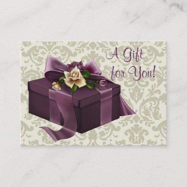 Purple Damask Rose Business Gift Certificate Cards (Front)