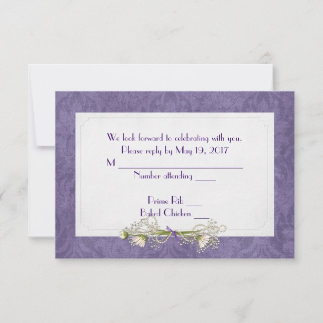 Purple Damask RSVP Card (Front)