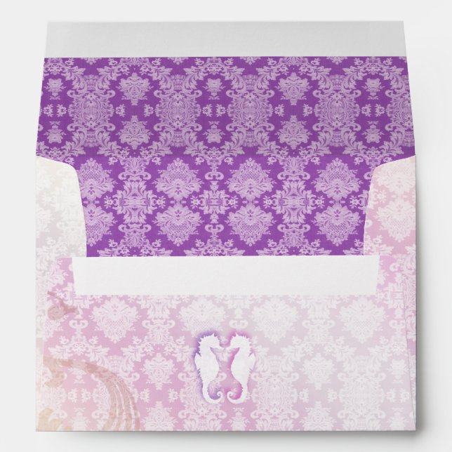 Purple Damask SeaHorse Beach Wedding Envelopes (Back (Bottom))