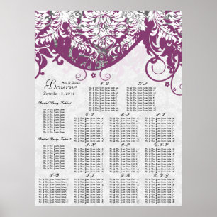 Purple Damask Seating Chart Alphabetical
