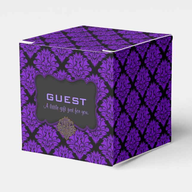 Purple Damask-Square Party Favour Box (Front Side)