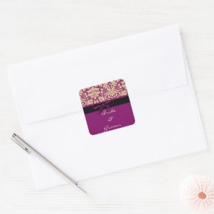 Purple Damask Square Sticker