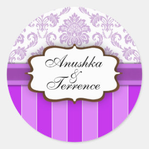 Purple Damask Stripe Wedding Sticker