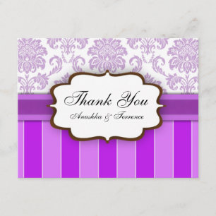 Purple Damask Stripe Wedding Thank You