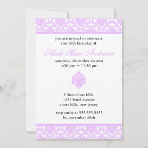 Purple Damask Sweet Sixteen Invitations