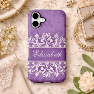 Purple Damask swirl name Case-Mate iPhone Case