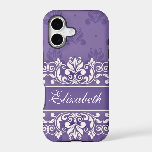 Purple Damask swirl name Case-Mate iPhone Case (Back)
