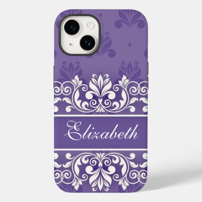 Purple Damask swirl name Case-Mate iPhone Case (Back)