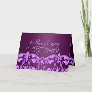 Purple Damask Thank You Card