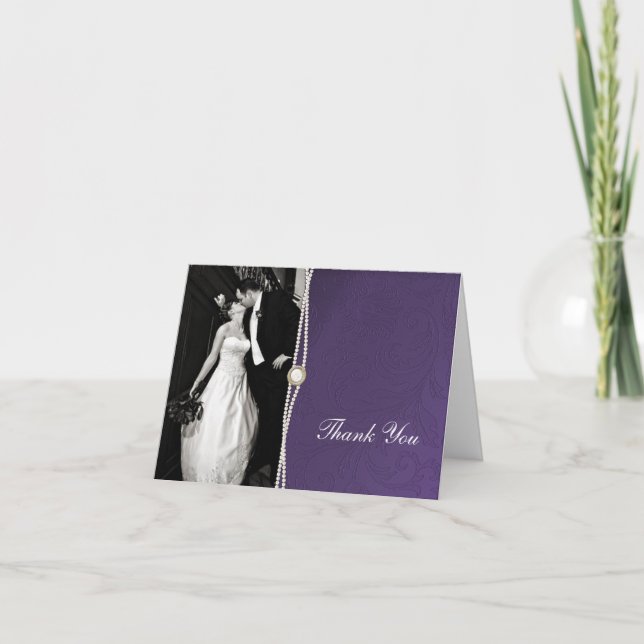 Purple Damask Thank You Card (Front)