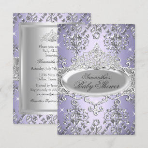 Purple Damask Tiara Princess Baby Shower Invite