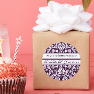 Purple Damask Vintage Floral Wedding Favours Classic Round Sticker