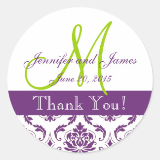 Purple Damask Wedding Favour Sticker