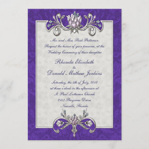 Purple Damask Wedding Invitation