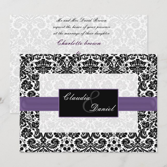 purple  damask wedding invitation (Front/Back)