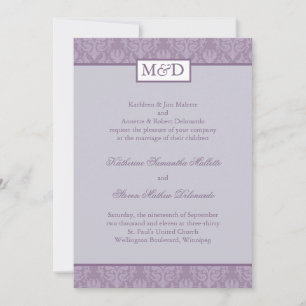 Purple Damask Wedding Invitation