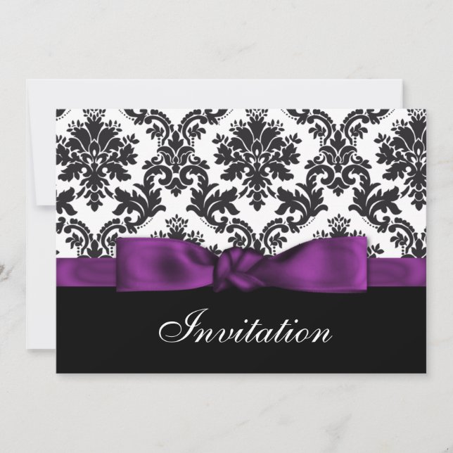 purple  damask wedding Invitations (Front)