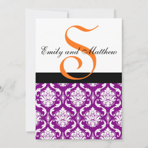 Purple Damask Wedding Invitations Orange Monograms