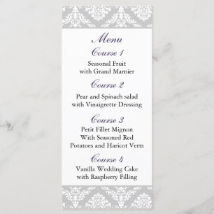 purple damask Wedding menu