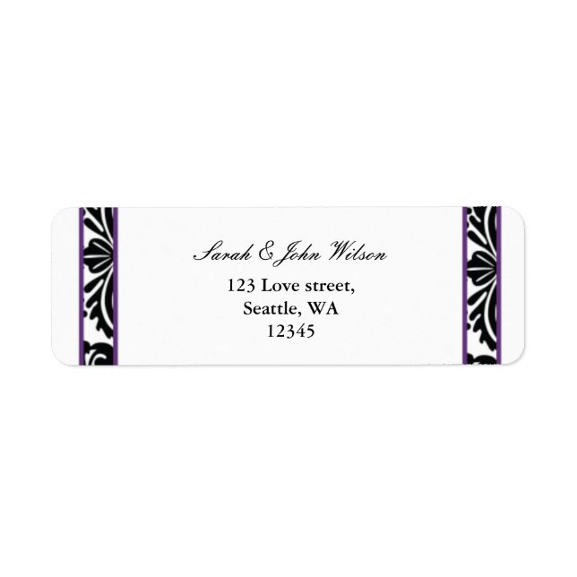 purple damask wedding ,return address label (Front)