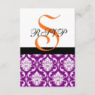 Purple Damask Wedding RSVP Card | Orange Monogram