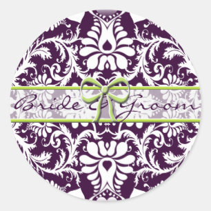 Purple Damask Wedding Save the Date Sticker