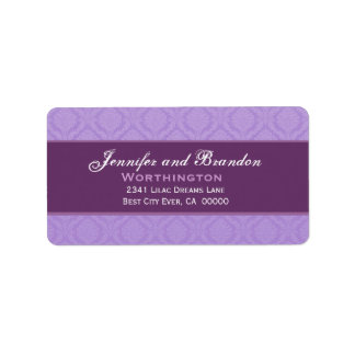 Purple Damask Wedding Set Label
