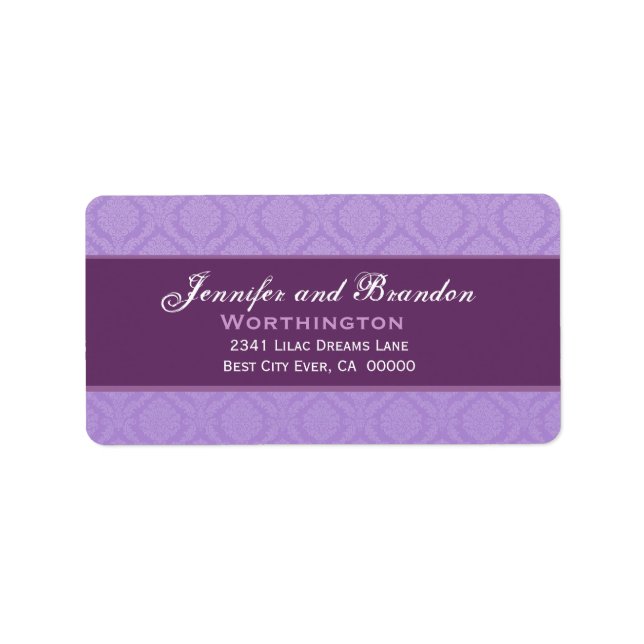 Purple Damask Wedding Set Label (Front)