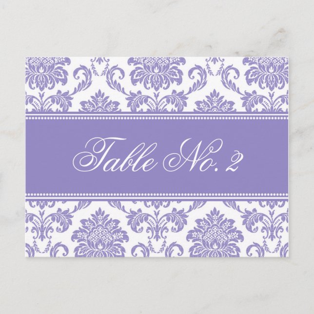 purple Damask Wedding Table Number Postcard (Front)