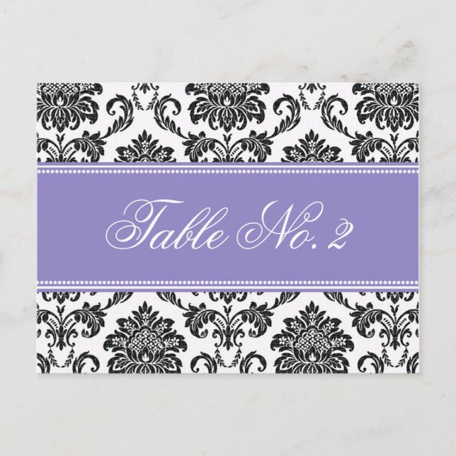 Purple Damask Wedding Table Number Postcard (Front)