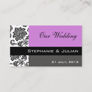 Purple Damask Wedding Website Business Card