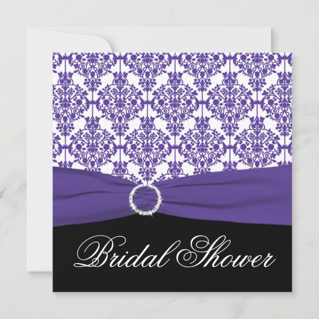 Purple Damask with Black Bridal Shower Invitation (Front)