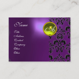 PURPLE DAMASK YELLOW TOPAZ MONOGRAM ,violet Business Card