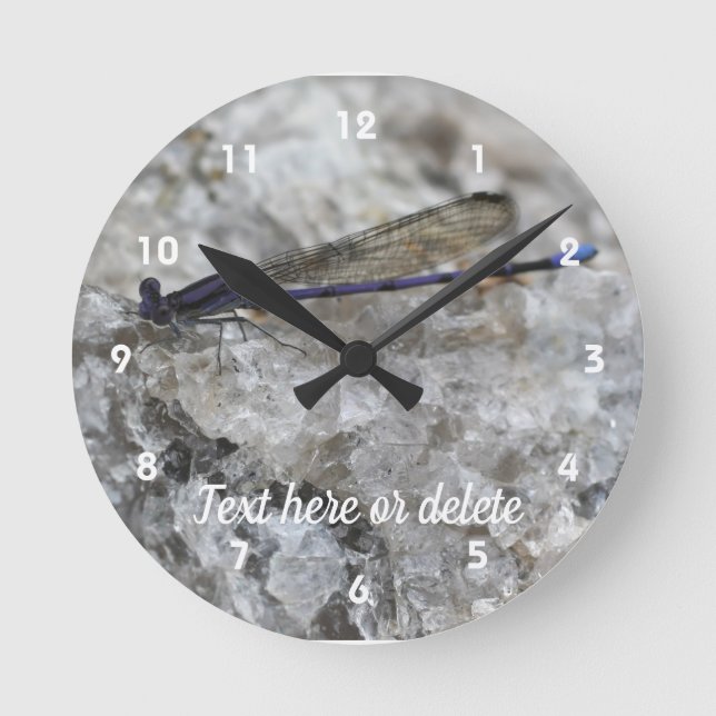 Purple Damselfly Personalised  Round Clock (Front)