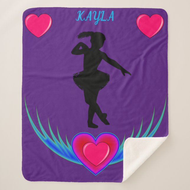 Purple Dance blanket with ballerina and pink heart (Front)