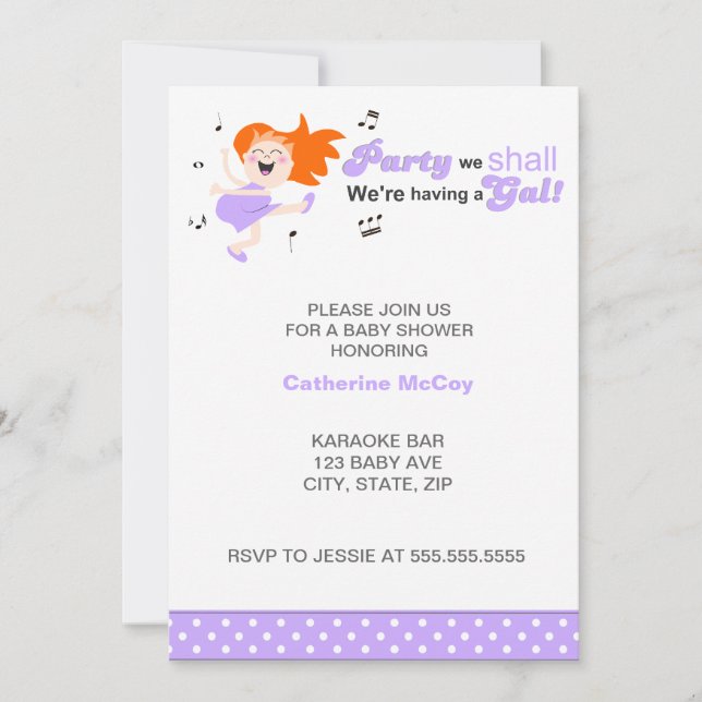 Purple Dancing Redhead Mum-to-be girl baby shower Invitation (Front)
